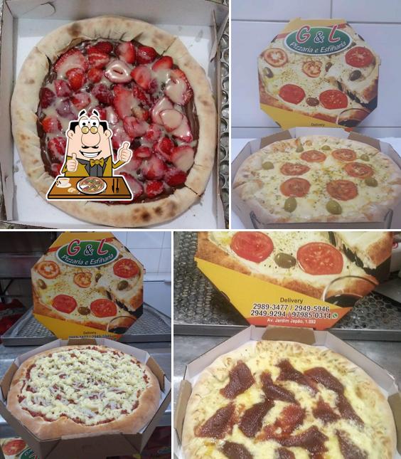 Escolha pizza no G & L Pizzaria e Esfiharia