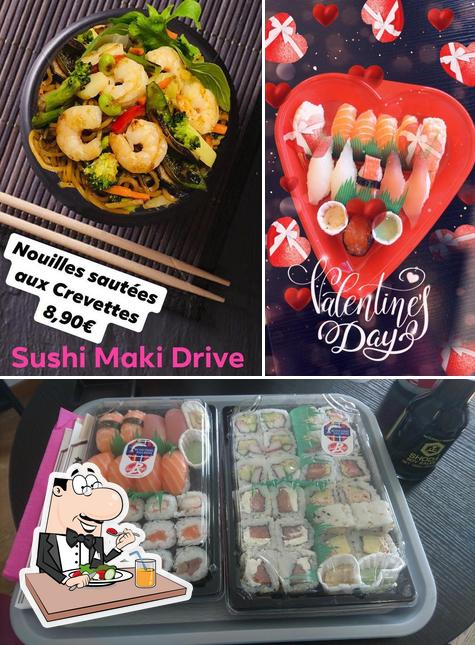 Food at Sushi maki drive