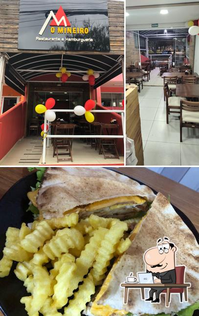 Entre diversos coisas, interior e comida podem ser encontrados no O Mineiro Hamburgueria e Restaurante