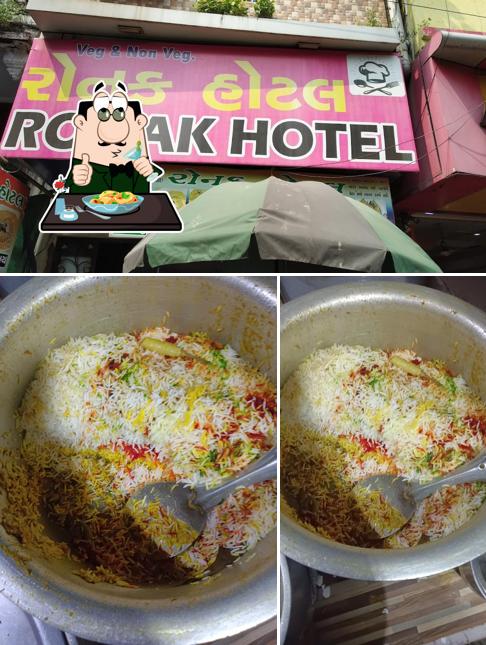 Take a look at the photo showing food and exterior at Rounak Hotel