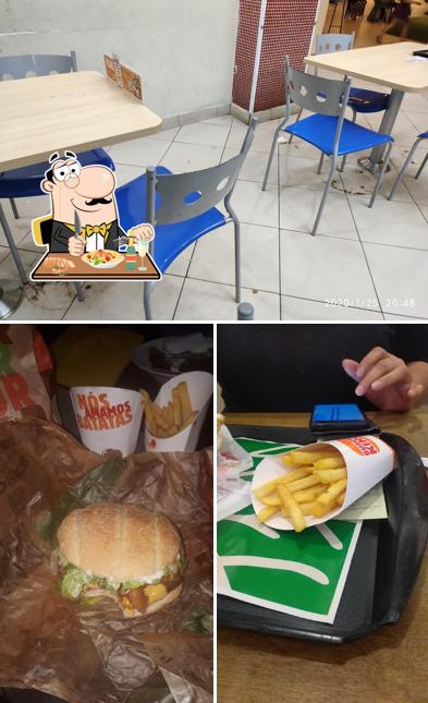 Dê uma olhada a ilustração mostrando comida e interior no Burger King