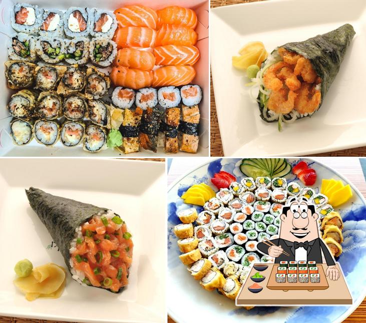 Rolos de sushi são disponibilizados no Sushiaki Centro Caxias