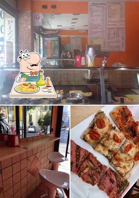 Tra le varie cose da Pizza Vesuvio si possono trovare la cibo e interni