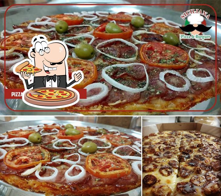 Escolha pizza no Siciliana Pizza e Burguer