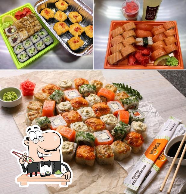 В "MYBOX - суши-маркетах, wok-кафе, доставка" подают суши и роллы