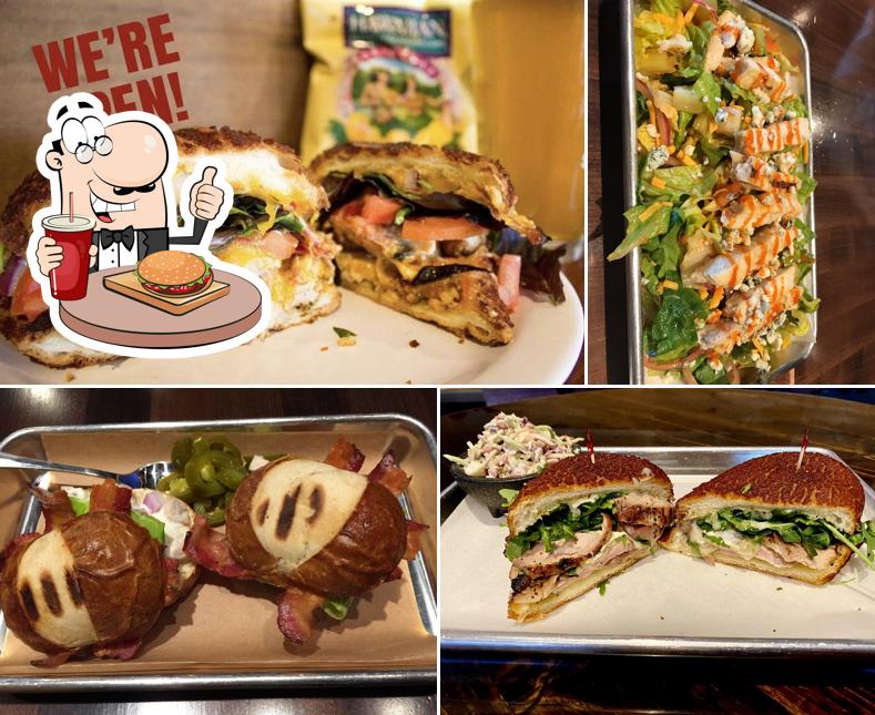 Order a burger at Flagship Taproom