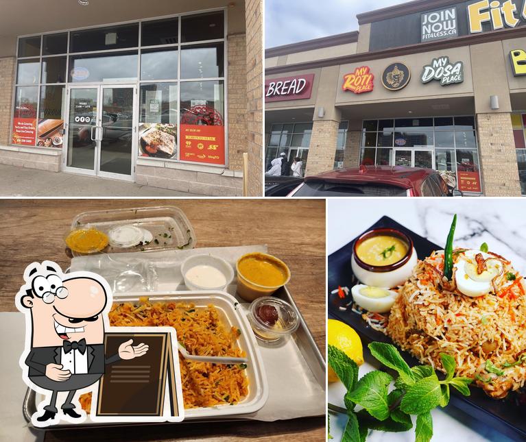 Take a look at the picture showing exterior and food at My Roti Place- My Dosa Place Scarborough L.L.B.O