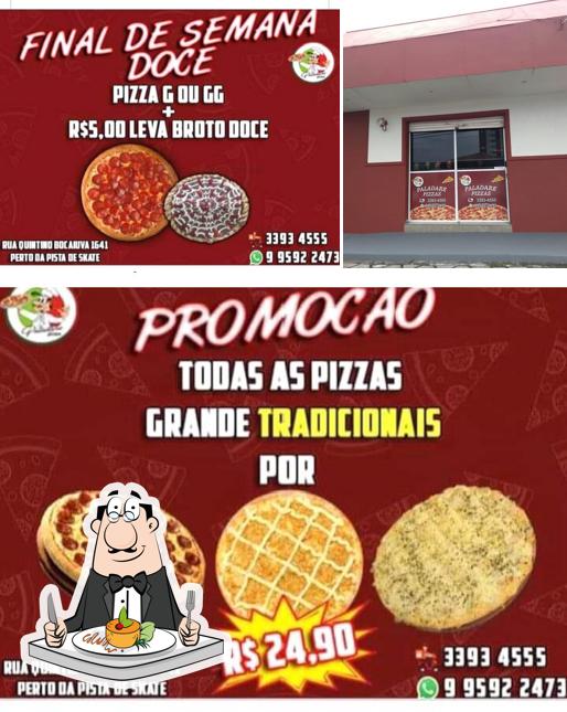 A ilustração da comida e exterior a Paladare Pizzaria