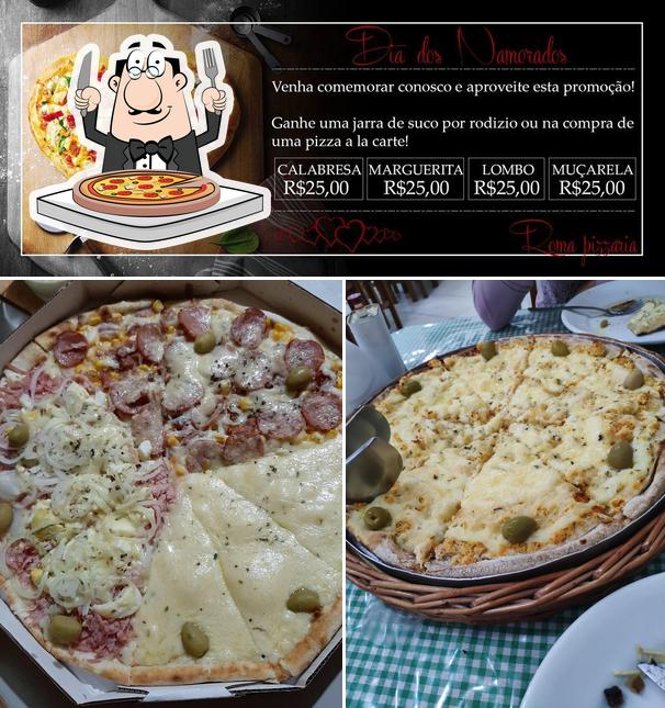 Escolha pizza no Roma Pizzaria