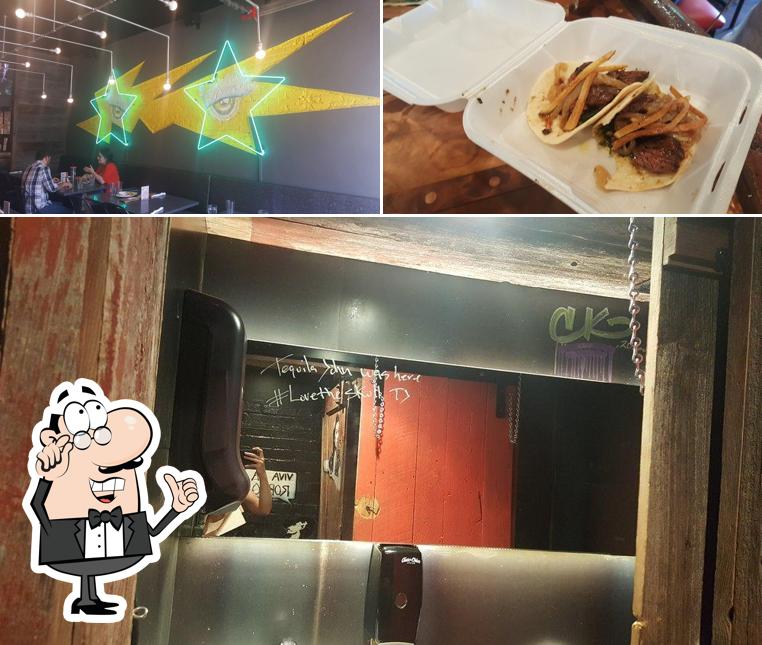 The picture of interior and food at Taco Junky & Tequila Bar