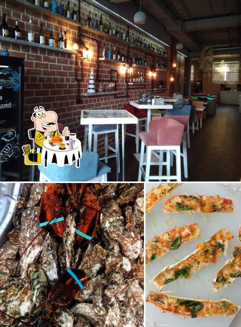 Это снимок, где изображены еда и внутреннее оформление в Mizoysters seafood bar&shop