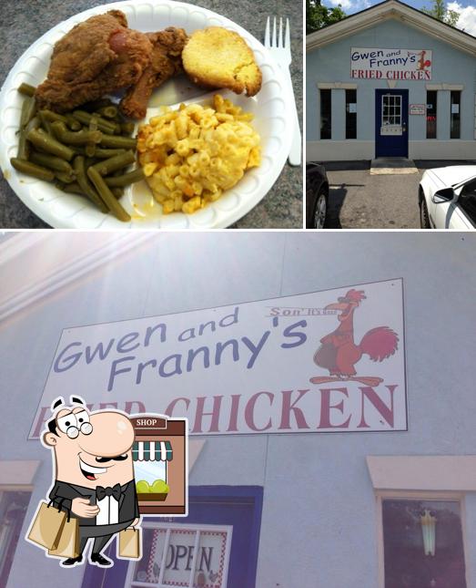 The picture of exterior and food at Gwen & Franny's Fried Chicken