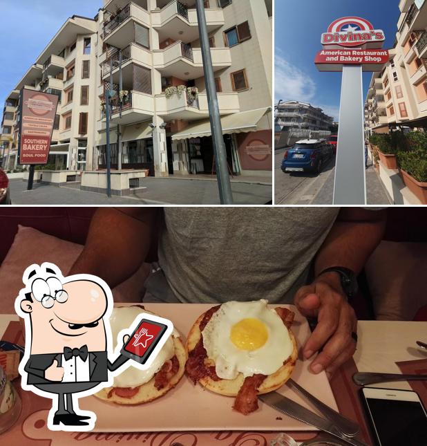 Tra le varie cose da La Divina American Bakery & Restaurant si possono trovare la esterno e cibo