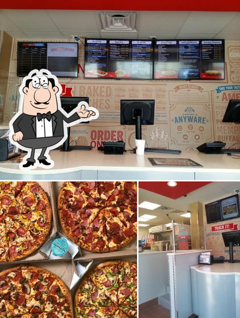Among different things one can find interior and pizza at Domino's Pizza