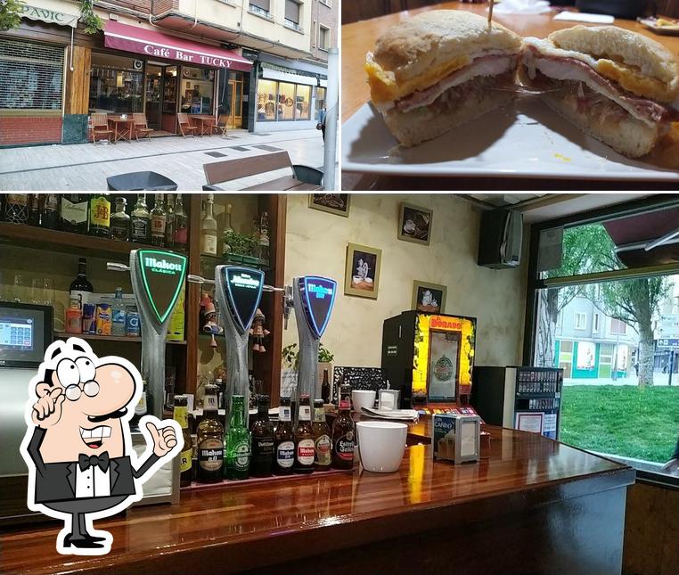 The picture of interior and sandwich at Café Bar Tucky