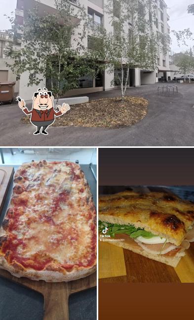 Observa las fotografías que muestran comida y exterior en Pizzeria 72h