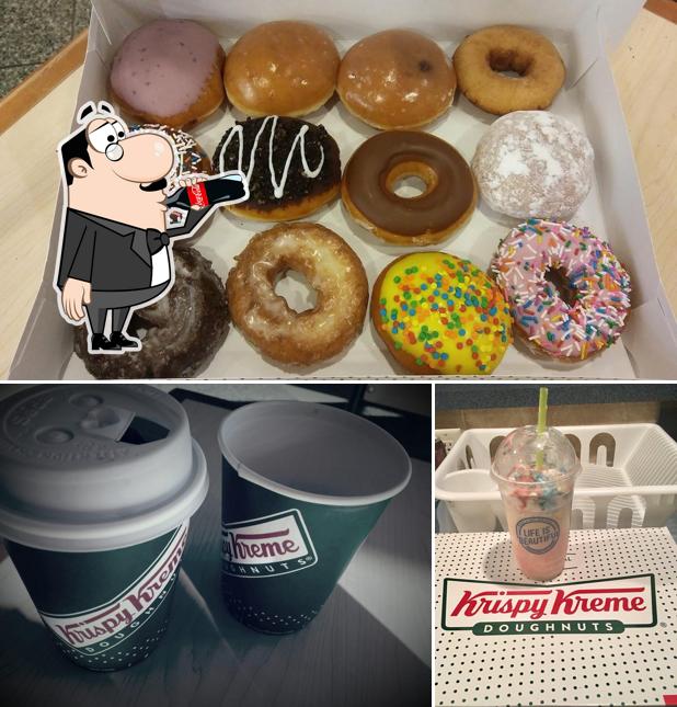 Mira las imágenes que muestran bebida y comida en Krispy Kreme