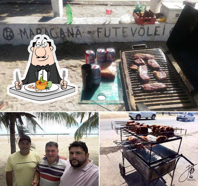 Dê uma olhada a ilustração mostrando comida e exterior no Galeteria Do Mauricio