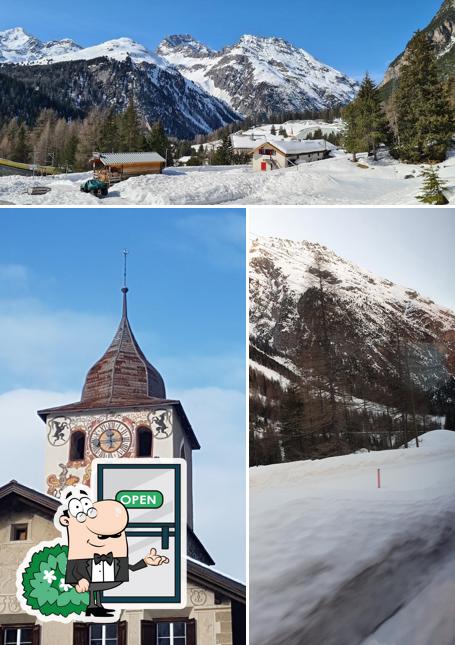 Goditi la vista dagli esterni di Eisbar Bergün, Bistro Grappin