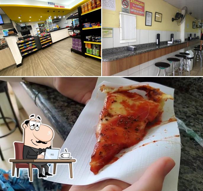 A imagem do Pizzas Dom Bosco’s interior e pizza