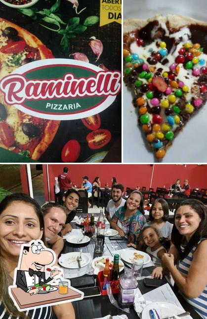 Confira a ilustração apresentando comida e interior a Lanches e Pizzaria La Bella - A pizza da família