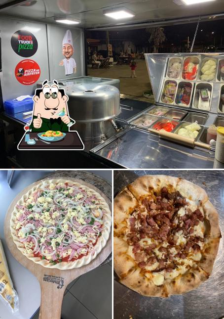 Dê uma olhada a foto ilustrando comida e exterior no Pizza Super Brotinho