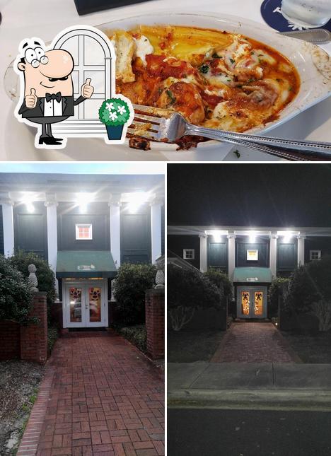 The restaurant's exterior and pizza