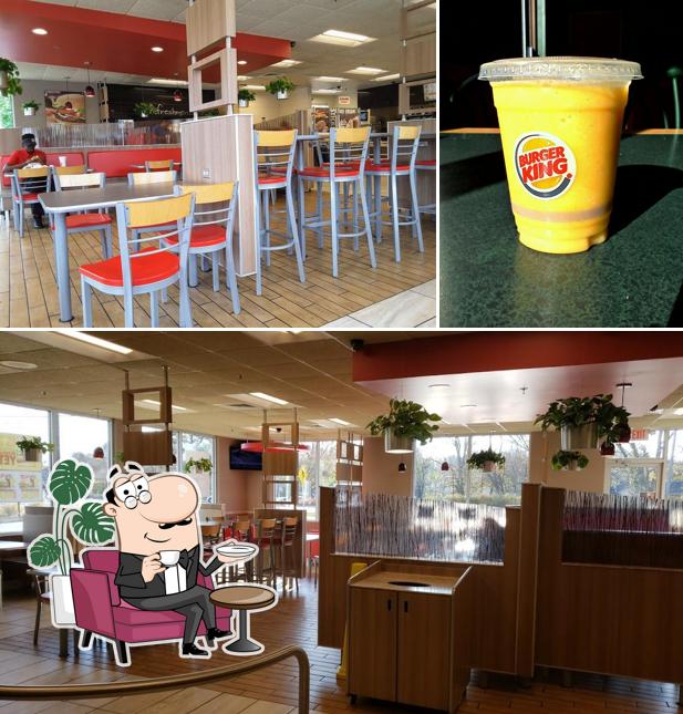 Among various things one can find interior and beverage at Burger King