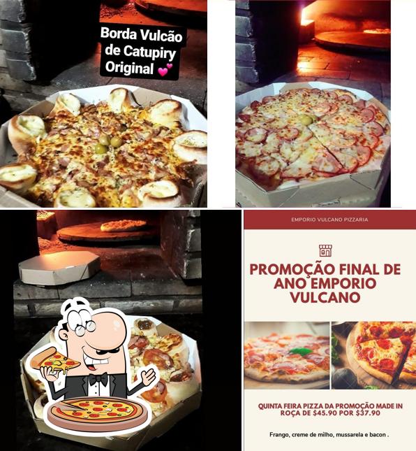 No Empório Vulcano Pizzaria, você pode desfrutar de pizza