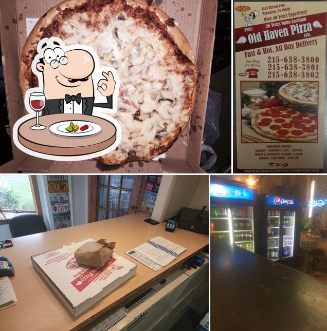 В Old Haven Pizza есть еда, внутреннее оформление и многое другое