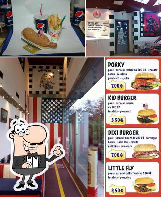 Guarda la foto che mostra la interni e cibo di American Fast Food