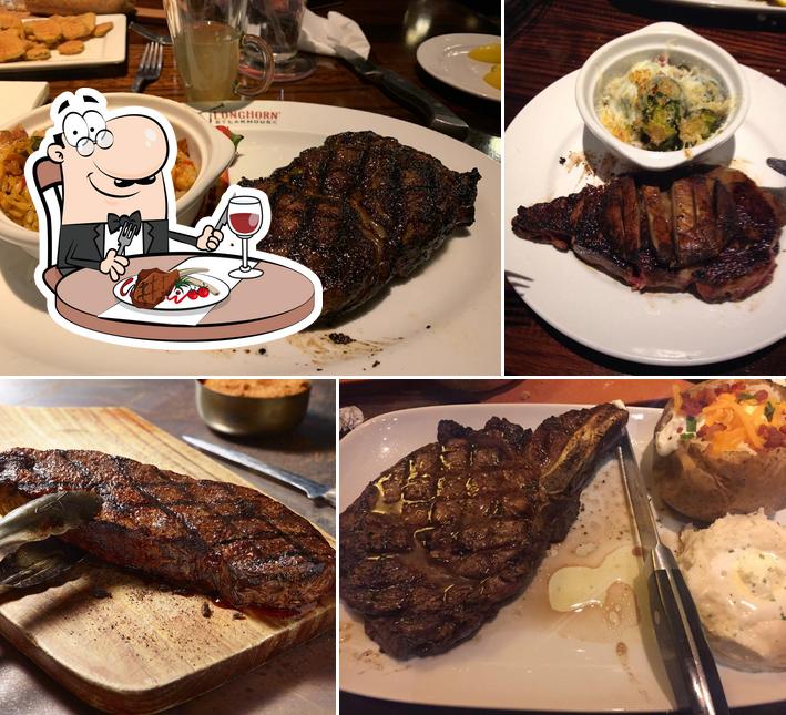 Order meat dishes at LongHorn Steakhouse