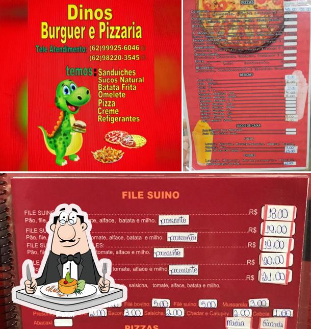 Comida em Dinos burguer e pizzaria