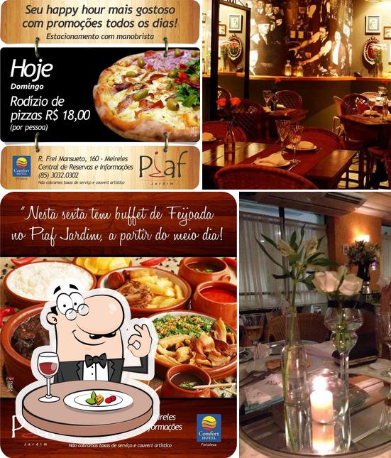 Esta é a ilustração mostrando comida e interior no Restaurante Piaf