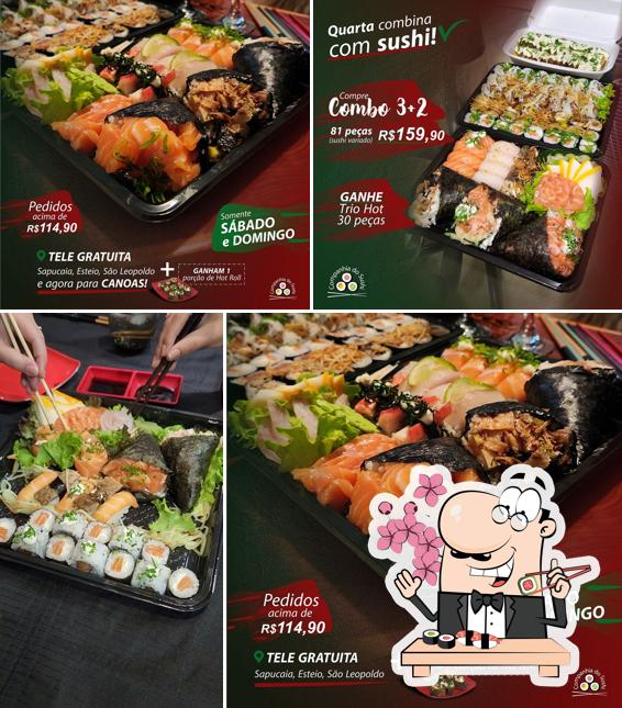Rolos de sushi são servidos no Companhia Do Sushi