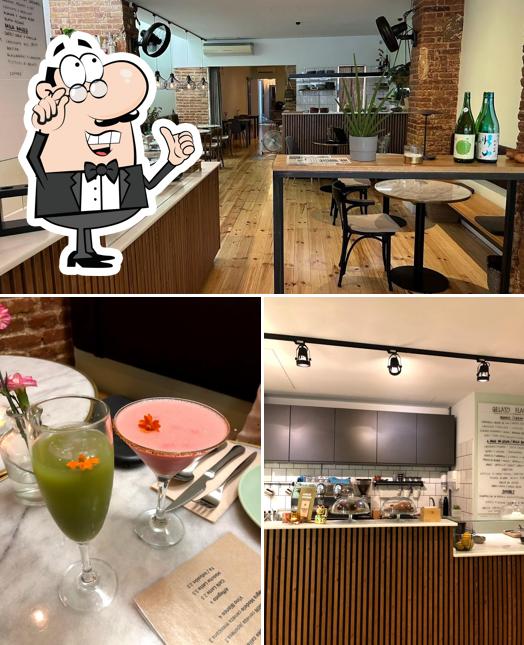 Check out the picture showing interior and beverage at Arigato Barcelona