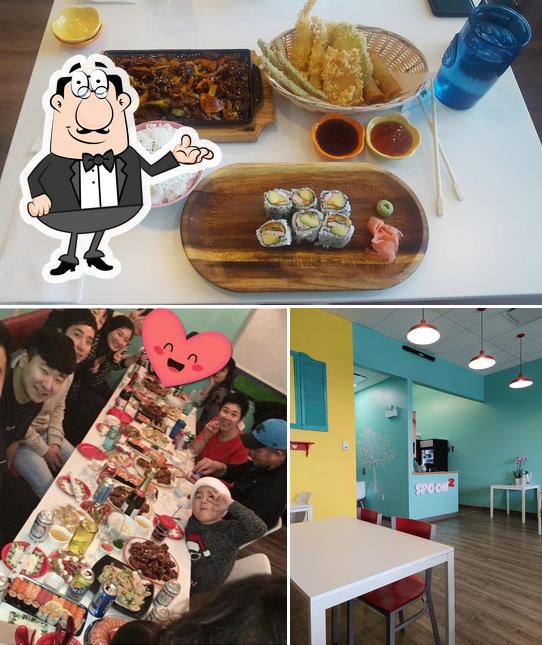 Parmi les différentes choses de la intérieur et la nourriture, une personne peut trouver sur Spoon Sushi 2 (Elmwood)