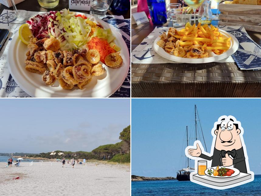 Questa è la foto che presenta la cibo e esterno di moon beach loc. sa mattanosa Cala Ginepro Orosei