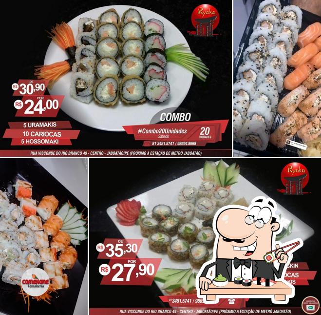 Rolos de sushi são servidos no Ryoko Temakeria e Sushi