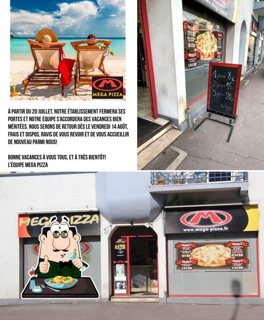 Mira las fotografías donde puedes ver comida y pizarra en Mega Pizza