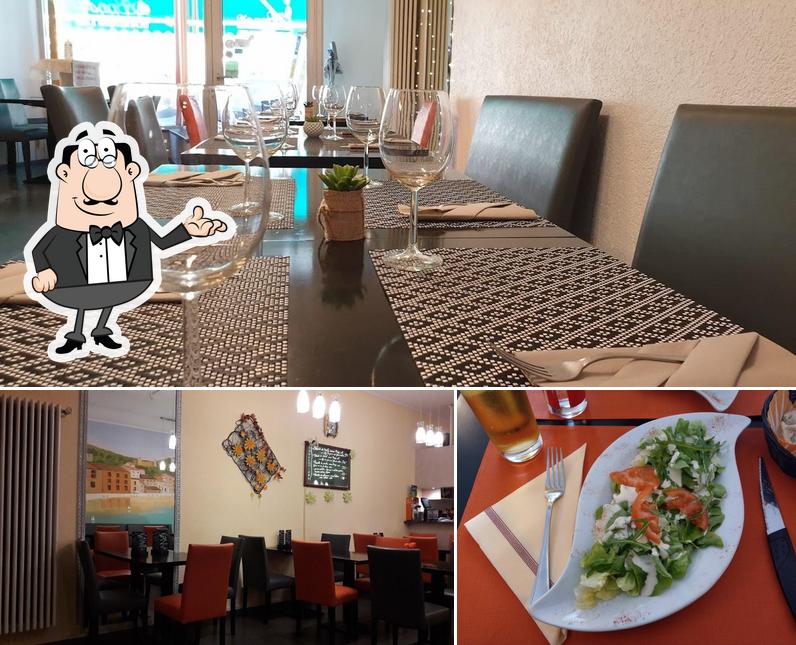 Dai un’occhiata alla immagine che presenta la interni e cibo di Restaurant-Pizzeria Chez Anna'S
