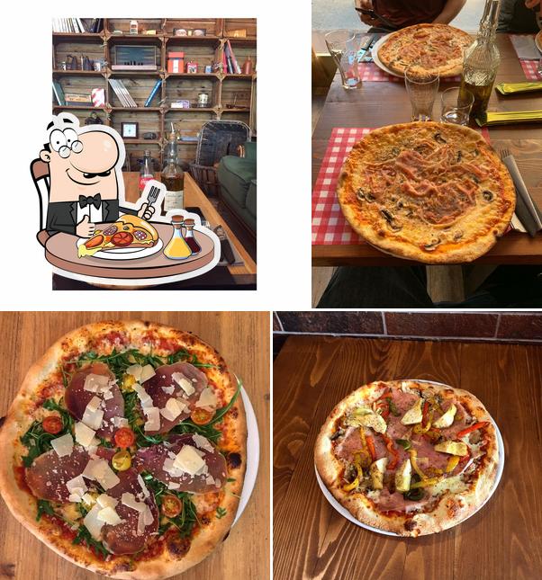 Get pizza at La Piastra