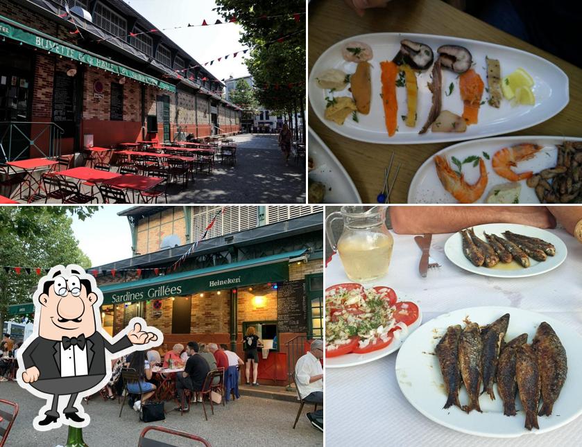 Voici la photo indiquant la intérieur et table à manger sur Bar Grill Buvette Dedans Dehors de la Halle Saint Jean de Luz