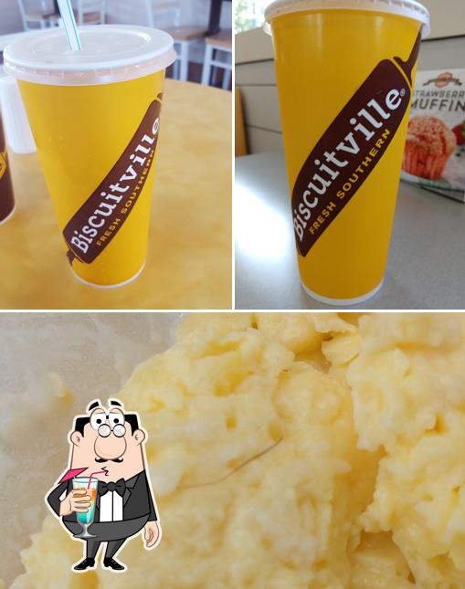 Check out the picture displaying drink and food at Biscuitville