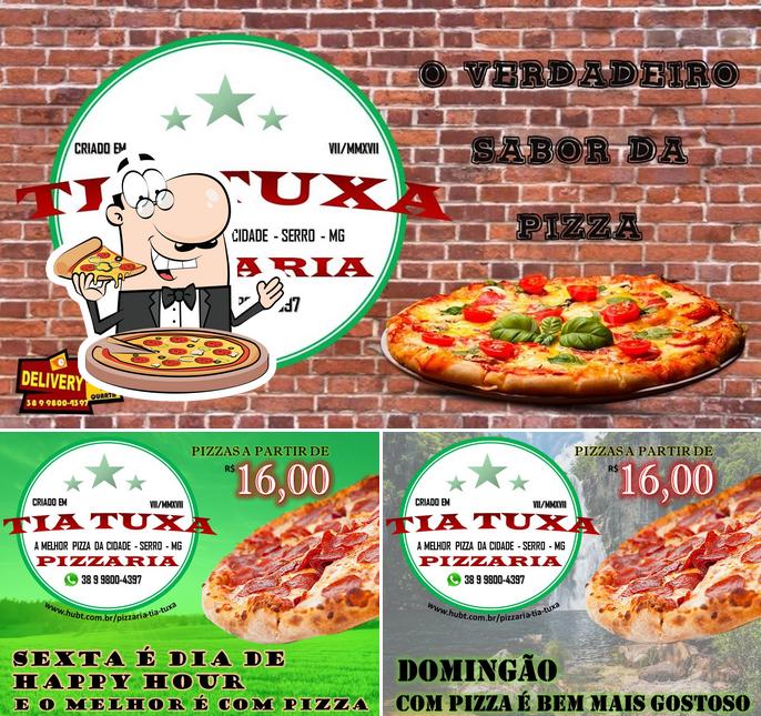 Experimente pizza no Pizzaria Tia Tuxa