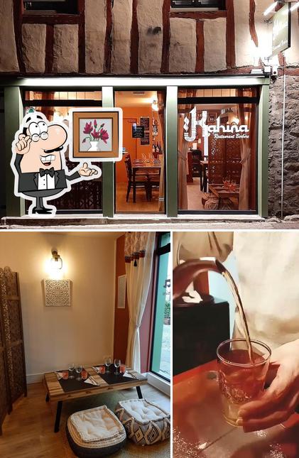 Vérifiez la photo indiquant la intérieur et boisson concernant Kahina Restaurant Couscous Vannes