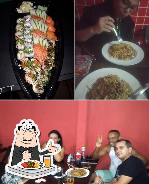 Esta é a ilustração apresentando comida e interior no Yukhi Sushi