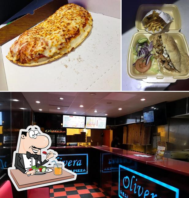 Las imágenes de comida y barra de bar en Olivera chicken and pizza