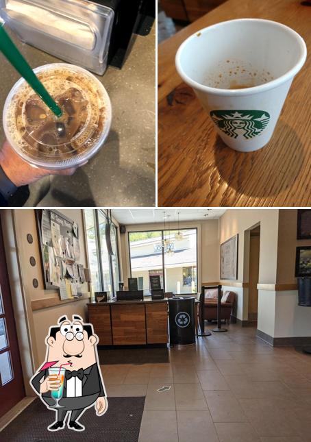 Take a look at the image displaying drink and interior at Starbucks