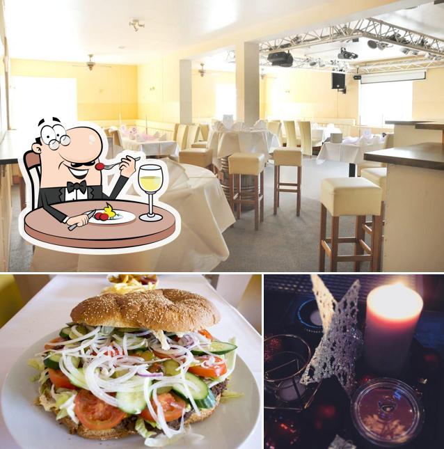 Take a look at the photo displaying food and interior at Café Sieben